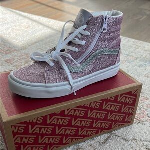 NEW- Vans Sparkly Pink High-Tops with White and Silver Accents